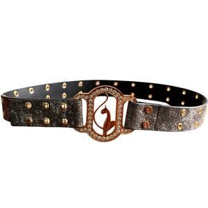Baby Phat Y2K Belt Rhinestones gold logo studded size M